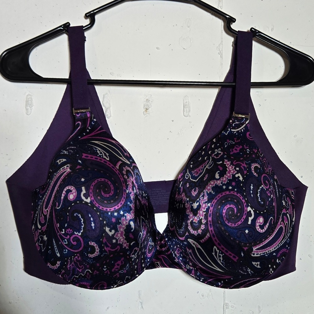 Soma Vanishing Back Full Coverage Bra 40C Underwire Purple Paisley Comfort Plus